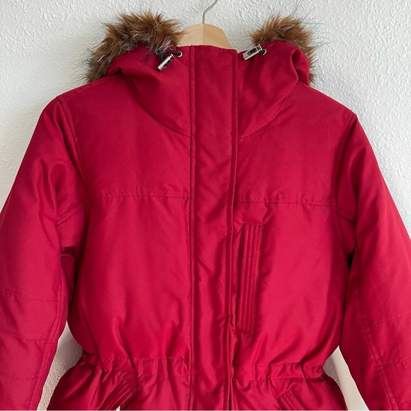 LAUREN RALPH LAUREN Red Down Fill Faux Fur Hood Cinch Waist Puffer Winter Jacket - Picture 2 of 14